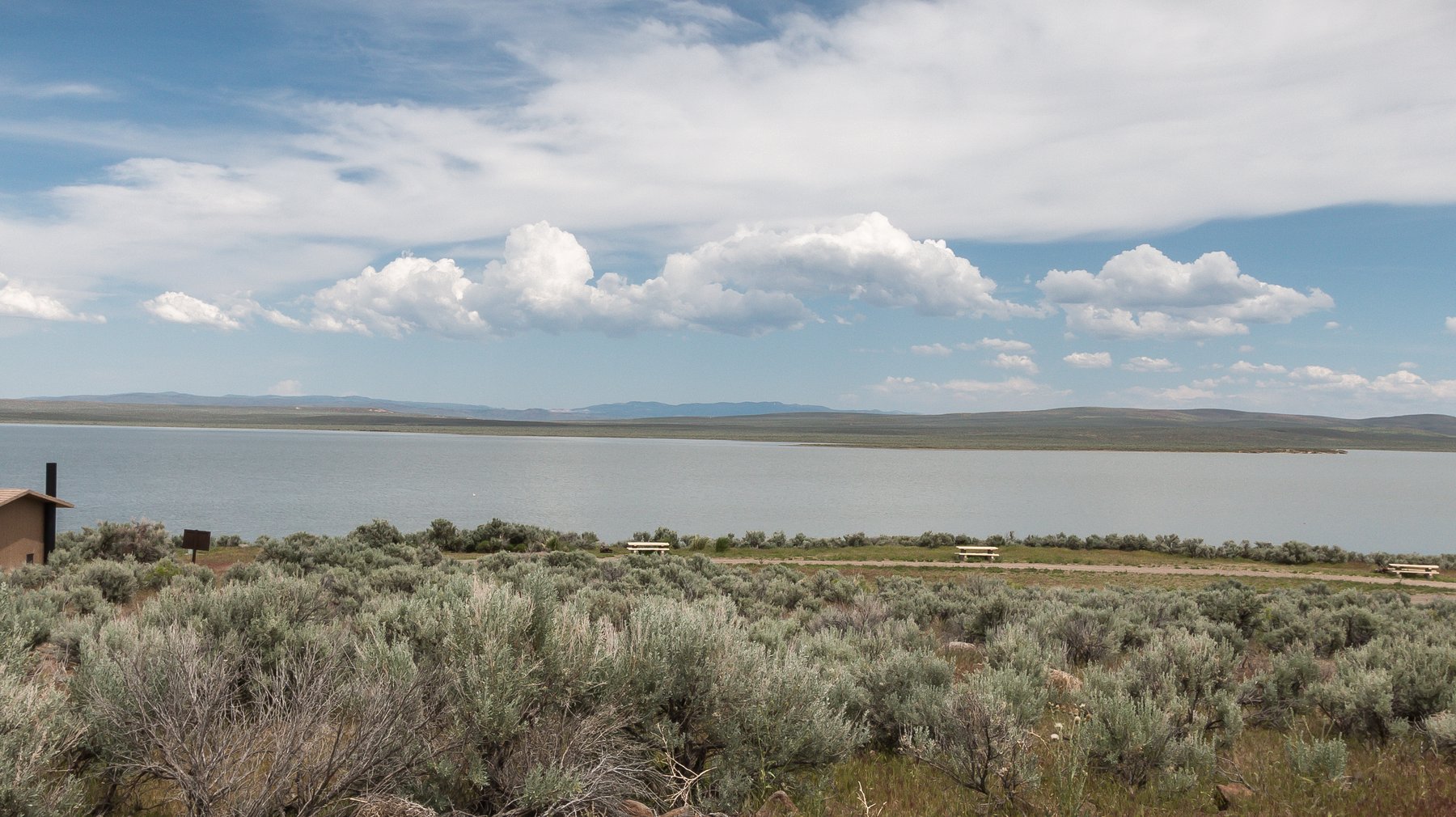 Wide view of Antelope Reservoir looking southeast toward Antelope Flat and Juniper Ridge, near Jordan Valley, Oregon