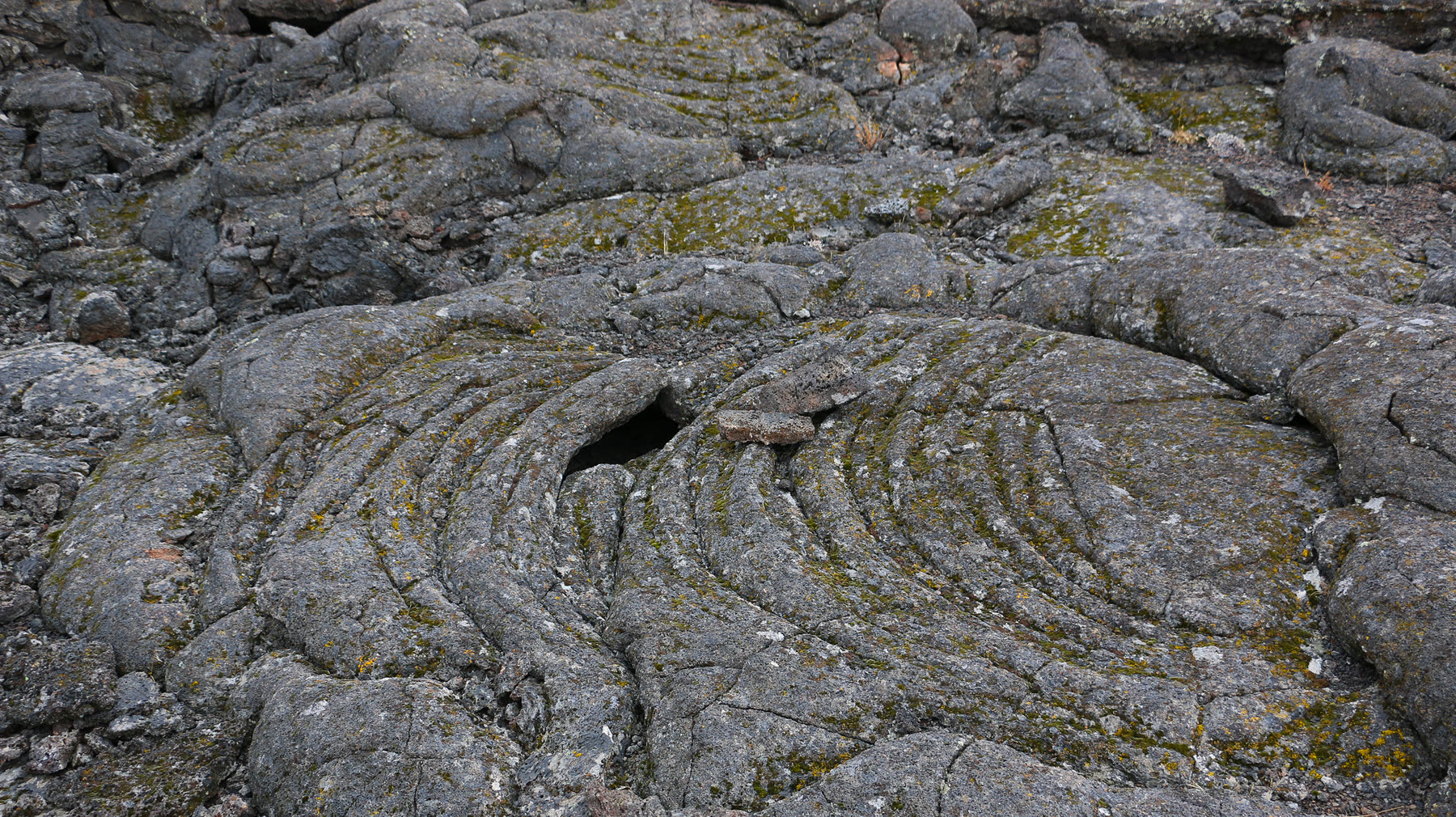 The black olivine basalt lava field of Jordan Craters stretching to the horizon under a wide Oregon sky