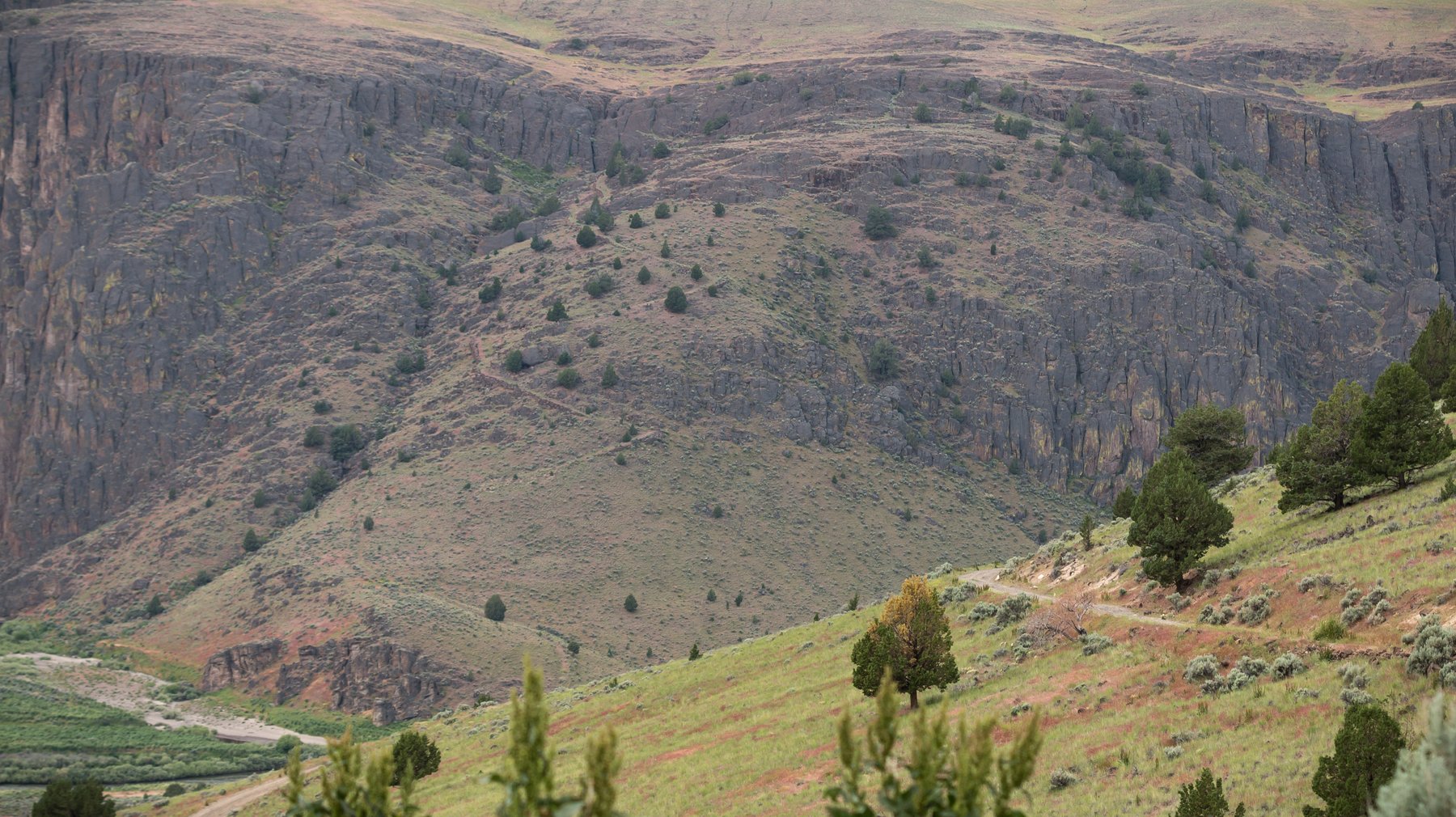 Morning view down into the deep Owyhee River canyon at the Three Forks Recreation Site, southeastern Oregon